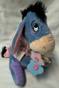 Disney Eeyore in Pink Checked Shirt w/ Flower Bouquet 7” Plush - Picture 1 of 4