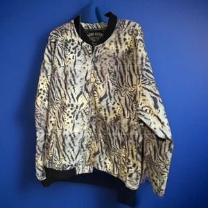 Akoo Vintage Varsity Style Zip Jacket 2X Animal Print Long Sleeve 100% Authentic - Picture 1 of 12