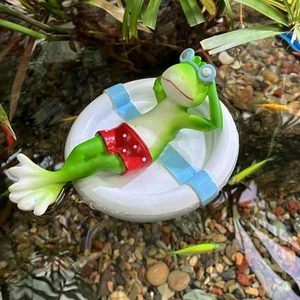 Floating Frog on Swim Ring Ornament Multipurpose for Garden Display Creative - Picture 1 of 7