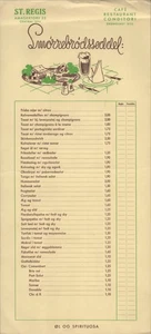 COPENHAGUE, DINAMARCA 1960 Smorrebrodsseddel menú ST. REGIS CAFÉ RESTAURANTE - Imagen 1 de 1