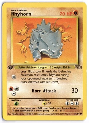 Pokémon 1st Edition Rhyhorn Common Jungle 61/64 NM - Image 1 of 2