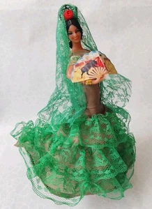 Vintage Marin Chiclana Flamenco Bambola, Pizzo Verde Bull Fighter Fan Spagna - Foto 1 di 14