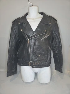 Vintage 70er Biker Lederjacke Marlon Brando Schwarz Punk Herren 44" Distressed - Bild 1 von 9