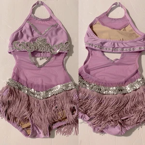 Individuelles Solo lyrisch verziertes Strass Tanzkostüm Lavendel Trikot MC - Bild 1 von 7
