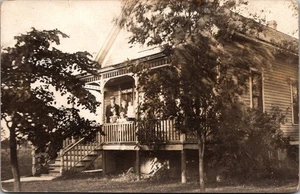 FAMILY on Farmhouse Porch RPPC Postcard - Picture 1 of 2