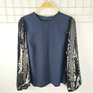 J. Crew Damen Top Small Marine Schwarz Paillettenärmel Abendbluse - Neu - Bild 1 von 10