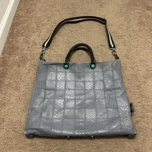 Gabs Handtasche wandelbare Tasche Italy grau Patchwork Leder Schuppen türkis Futter - Bild 1 von 11