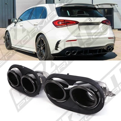 CONVERSIÓN PUNTA ESCAPE CUÁDRUPLE NEGRO BRILLANTE PARA MERCEDES CLASE A35 AMG W177 2018+ - Imagen 1 de 4
