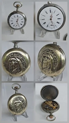 ANTIKE COLIPSE  MOTIV TASCHENUHR POCKET WATCH JESUS MOTIVE Abl-1-12 - Bild 1 von 4