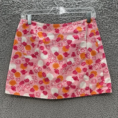 De Colección Lilly Pulitzer Falda Mujer 4 Rosa Reversible Floral Playa Preppy Envoltura Mini Foto 1 de 4