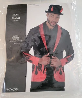 Halloween Costume Devil Jacket Black Red Flames Adult Size S/M- New In Package - Image 1 of 4