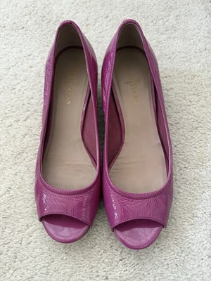 COLE HAAN-Tali Air-Peep Toe Ballet Wedge-Hot Pink Size 8.5 B Patent Leather - Image 1 of 4