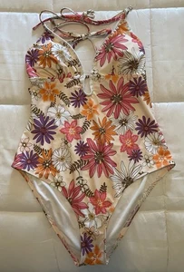 Traje de baño CUPSHE de una pieza Live Life on the Beach floral naranja/rosa talla grande - Imagen 1 de 5