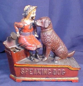 Antiker Gusseisen sprechender Hund mechanische Bank Schäferhard Hardware Original - Bild 1 von 10