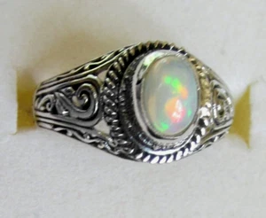 Ethiopian Welo Opal Artisan Ring / size 9 / 925 Sterling Silver - Picture 1 of 7