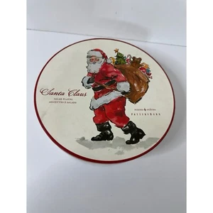 Pottery Barn Christmas Santa Claus Round Salad Plates Set Of 4 - Picture 1 of 5