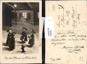 628702,Foto Ak Weihnachten Holzfiguren Sternsinger Hund - Bild 1 von 1