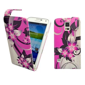 CASE FOR SAMSUNG GALAXY S5 PINK CREAM FLOWER PU LEATHER FLIP POUCH PHONE COVER - Picture 1 of 5