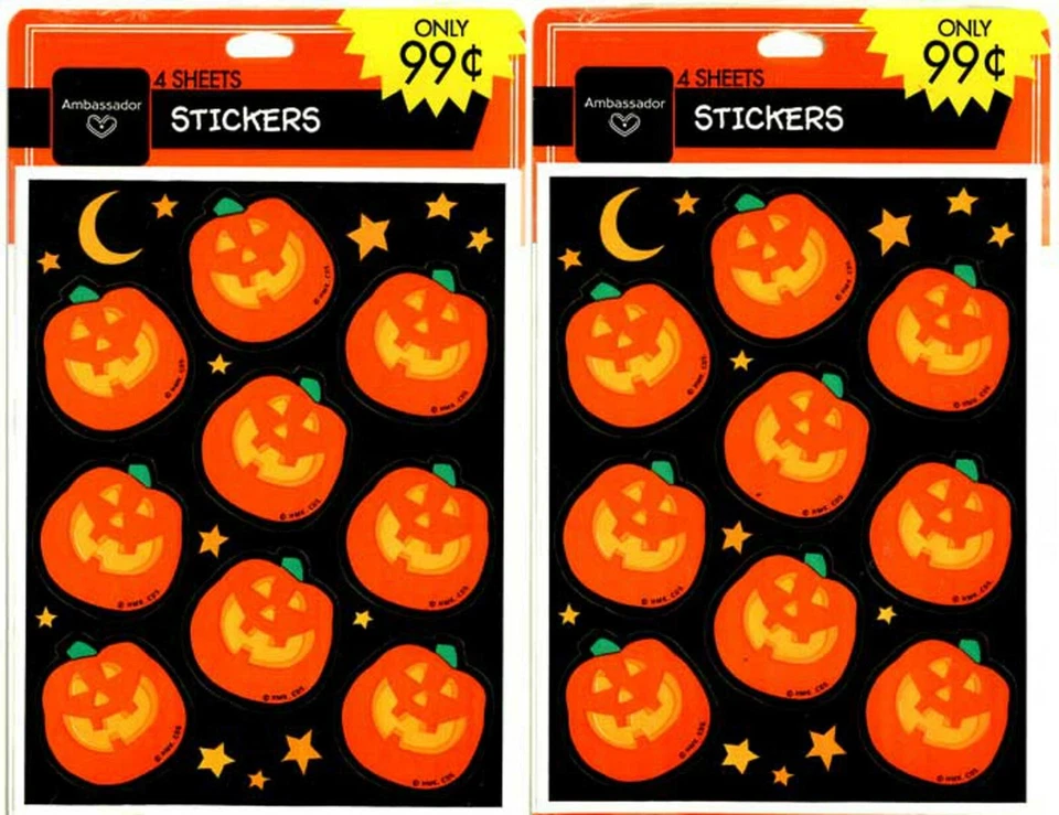 Vintage Hallmark Halloween Stickers Black Cat Jack O Lanterns MINT
