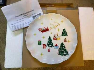 Holly Dot Plate Santa Silver Rim holidays Christmas collector tree - Picture 1 of 4