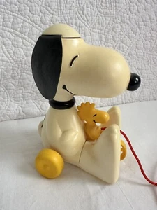 PEANUTS SNOOPY WOODSTOCK PULL TOY HASBRO 1972 Spinning Ears Vintage WORKS - Picture 1 of 12