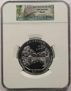 2011 5 oz Silver Chickasaw 25C MS 69 NGC America The Beautiful ATB  - Picture 1 of 4