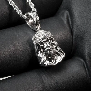 Small Mini Micro Iced Mens Gold Jesus Piece Pendant Hip Hop Rope Chain Necklace - Picture 1 of 4