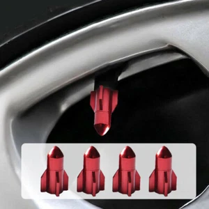 4x Red Car Wheel Tire Air Valve Stem Rocket Anti-Dust Stem Cap Cover Accessories - Picture 1 of 8