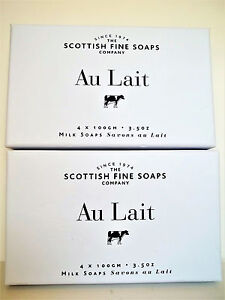 The Scottish Fine Soaps Co. AU LAIT Bar Soap, 4 count box, 3.5 oz/100 g, NEW x 8