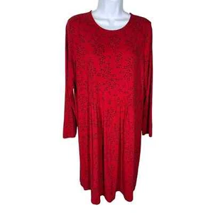 J. Jill Wearever Collection Red Printed Long Sleeve Midi Dress Women's Size PL - Picture 1 of 6