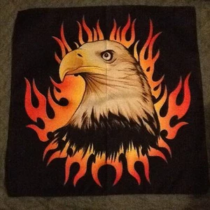 EAGLE & FLAME PRINT BLACK, RED, LIGHT BROWN IN COTTON AND POLYESTER  BANDANA. - Picture 1 of 5