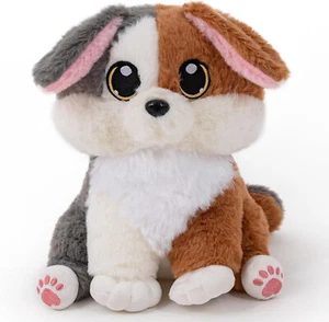 10 Zoll Stofftier Welpe Plüschtier, weich und kuschelig, zweifarbig grau und braun - Bild 1 von 4