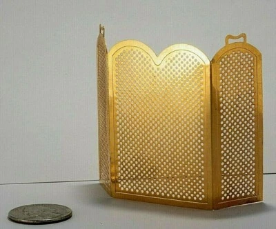 Miniature Dollhouse Brass Fireplace Screen 1:12 Scale Tri-Fold Metal - Image 1 of 4