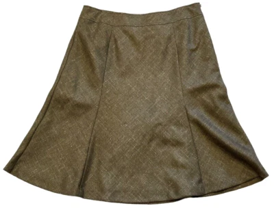 Linda Falda Ann Taylor Para Mujer 8 Pequeña Mezcla de Lana Oliva Tweed Una Línea Forrada Preppy Foto 1 de 4
