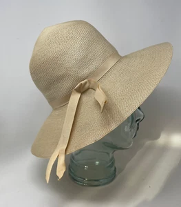 Straw Summer Hat w/ Large Brim & Biege Bow by Sears Millinery | One Size - 1960s - Picture 1 of 7