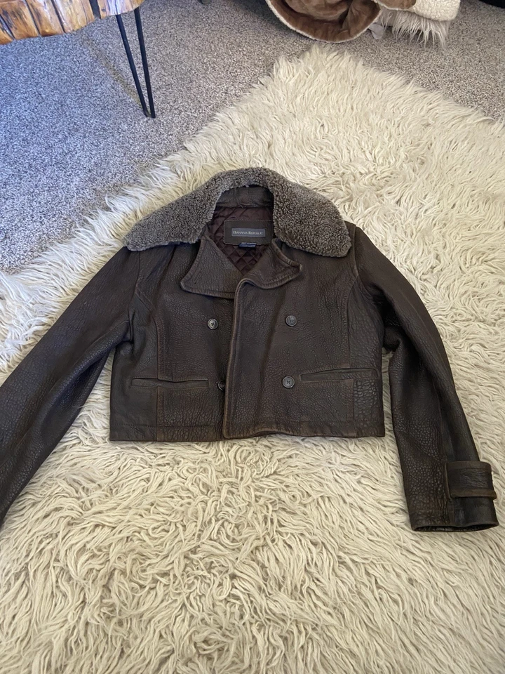 Banana Republic стриженный мех воротник стеганая кожаная куртка S б/у в отличном состоянии - Изображение 1 из 3