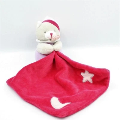 Doudou luminescent chat gris rose mauve étoile lune mouchoir BABY NAT - 34527 - Photo 1/2