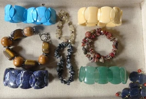 Bracelet lot 8 semi precious gem stone bracelets obsidian quartz tiger eye chalc - Picture 1 of 8