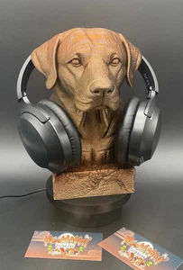 Golden Labrador Bust Headphone Stand - Bronze Dog Bust PC Prop - Paintable Gift - Picture 1 of 5