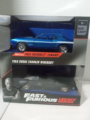 Fast & Furious Legacy Series 1969 Camaro y 1968 Dodge Charger carrocería ancha Jada 1:32 Foto 1 de 3