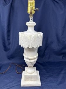 Vintage Neoclassical Italian Carved Art Alabaster Marble Table Lamp MCM - Picture 1 of 20