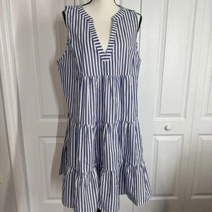 Pomander Place Blue White Stripe Sleeveless Cotton Poplin Kenzo Dress Size XXL - Picture 1 of 18
