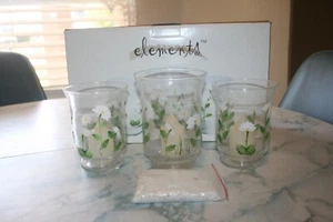 Elements Set of Three Handpainted Daisy Hurricane Candle Holders - Picture 1 of 4