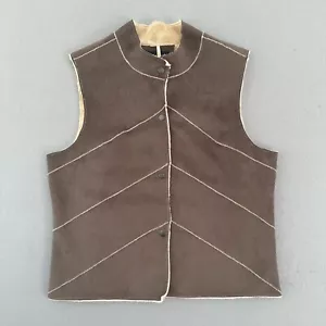 Athleta Vest Womens Large Brown Sherpa Full Snap Down Jacket - Picture 1 of 9