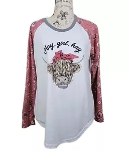 Good Times & Great Adventure L Woman's Top Graphic "Hay, Girl, Hay" Highland Cow - Picture 1 of 12