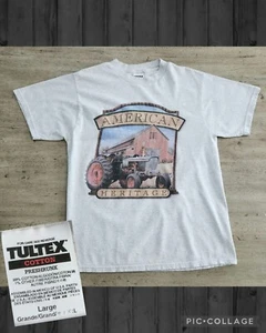 Vintage 90s American Heritage T-shirt L Farmer Tractor USA Country Agriculture - Picture 1 of 6