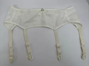 Vtg Simone 1970s White Eyelet Garter Belt ,W 30” Hook & Eye/ Stretch Back Flower - Picture 1 of 9