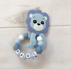 Personalised Lion Teething Ring Gripping Grasping Teething Toy Blue Silicone UK