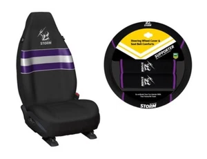 SET OF 2 MELBOURNE STORM NRL FRONT CAR SEAT COVERS + STEERING WHEEL COVER - Picture 1 of 3