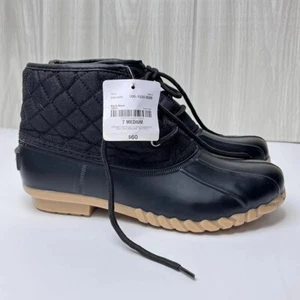 St. John's Bay 306444 Duck Rain Boots Women's Size 7 Med Black Denton Flat Heel - Picture 1 of 9